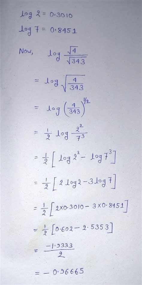 13. Given that log 2 = 0.3010 and log 7 = 0.8451, find the value of log ...