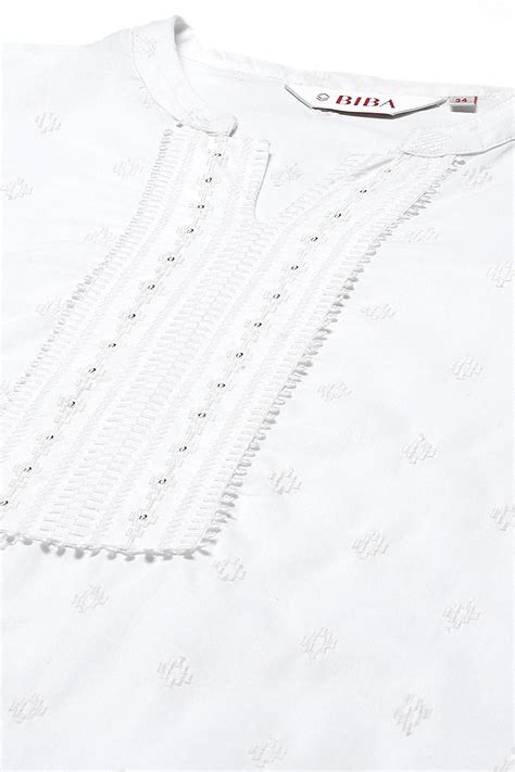 White Cotton Straight Kurta at Biba India