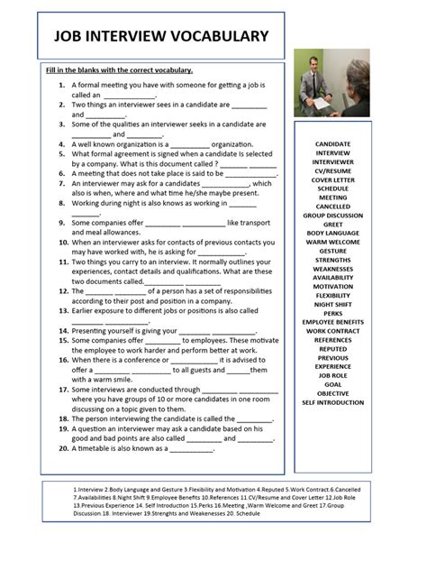 Job Interview Conversation Worksheet 的图像结果