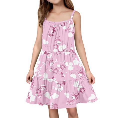 Abcomgle Summer Dress for Girls 7-8 Casual Spaghetti Strap Sleeveless ...