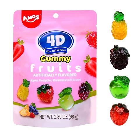 Amazon.com : AMOS 4D Gummy Candy Fruit Snacks, 3D Fruit Shaped Gummies ...