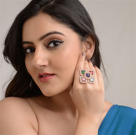 Rose Gold Multi color american Diamond Adjustable Ring