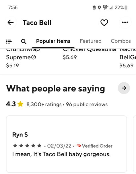 A review I found about Taco Bell. : r/doordash