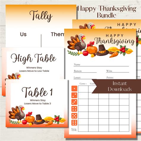 Happy Thanksgiving Turkey Printable Bunco Score Sheet Bundle - Score ...