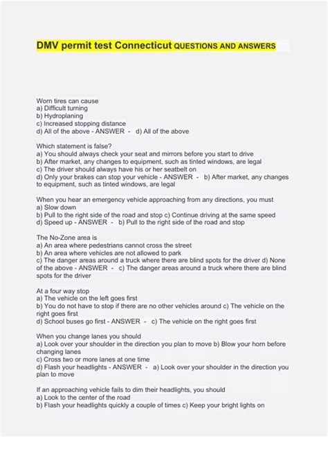 DMV permit test Connecticut QUESTIONS AND ANSWERS - CT DMV - Stuvia US