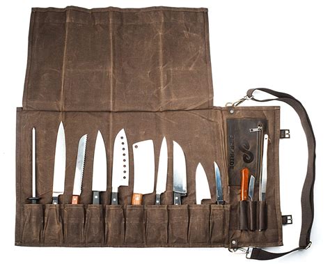 EVERPRIDE Waxed Canvas and Leather Chef Knife Roll Bag – Chef Bag Holds ...