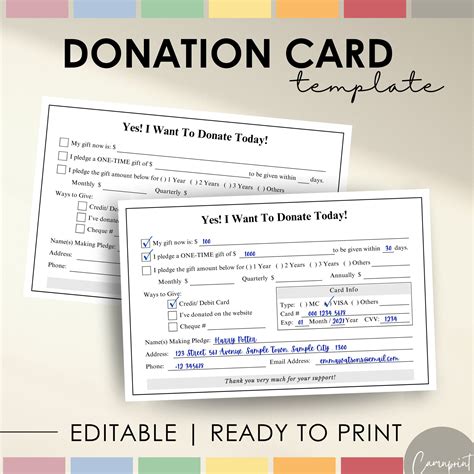 Editable Donation Card Printable Pledge Form, Donation Form, Donation ...