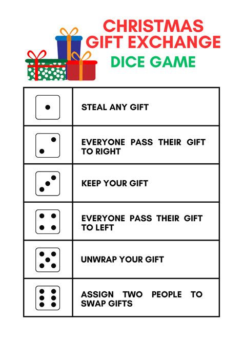 Free White Elephant Gift Exchange Dice Christmas Printable ...