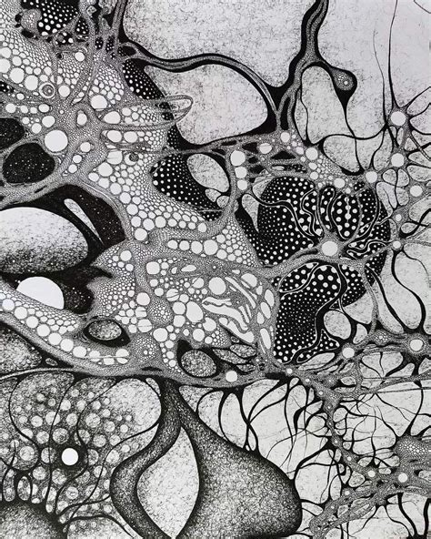 Abstract Black and White Painting with Bubbles