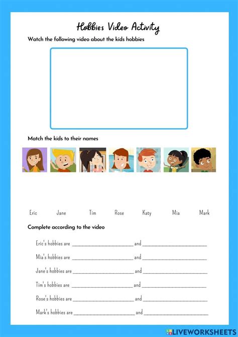 Hobbies Worksheet 的图像结果
