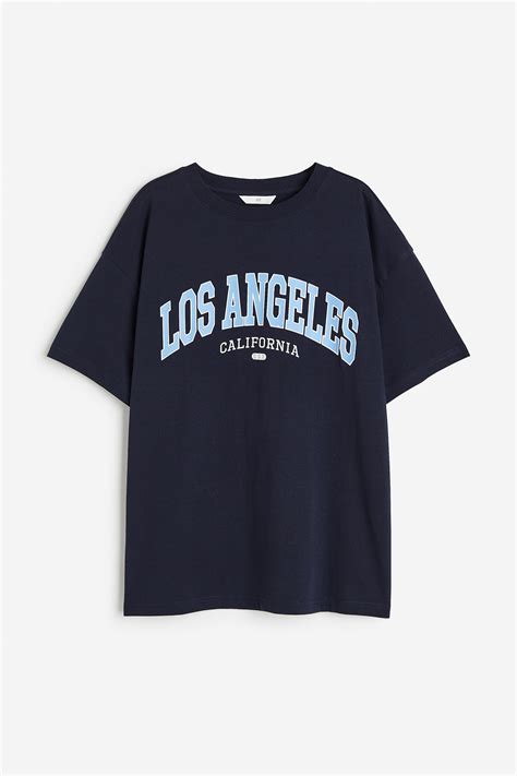 Printed T-shirt - Navy blue/Los Angeles - Ladies | H&M US