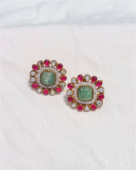 Aanya Studs - Pink & Green