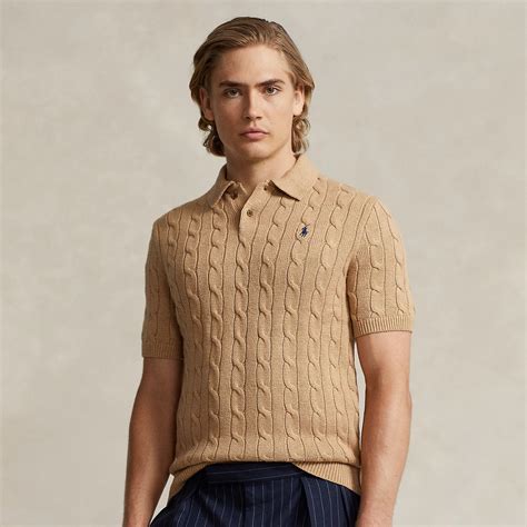 Polo Ralph Lauren Cable-knit Cotton Polo-collar Sweater In Camel ...