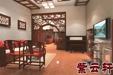 简约中式风格别墅装修之餐厅及客厅效果图_紫云轩中式设计图库