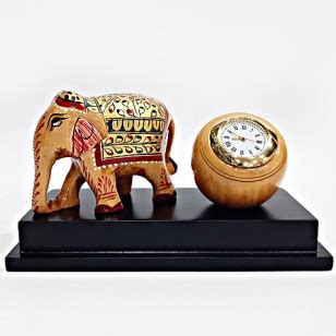 Wooden Clock with Elephant Statue (Product Code 1468) at Rs 591.00