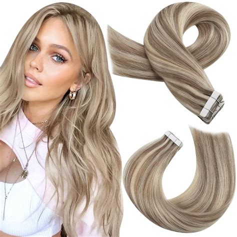 Amazon.com : Moresoo Tape in Human Hair Extensions 20 Inch Highlighted ...