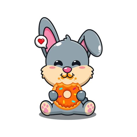Cute rabbit eating donut cartoon vector illustration | Premium Vector