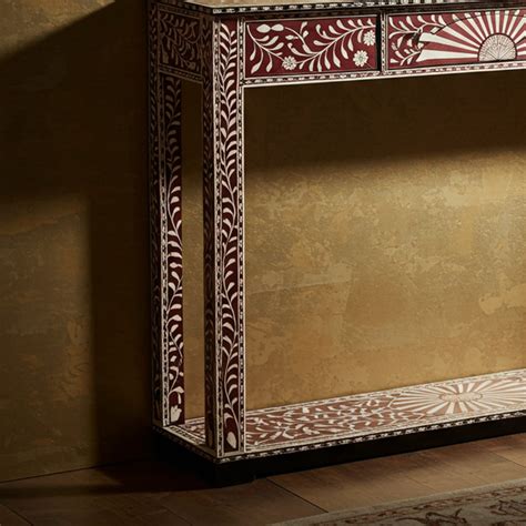 Handcrafted Red and White Bone Inlay Console Table | Luxury Handmade C ...
