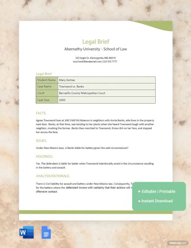 Image result for Legal Brief Examples
