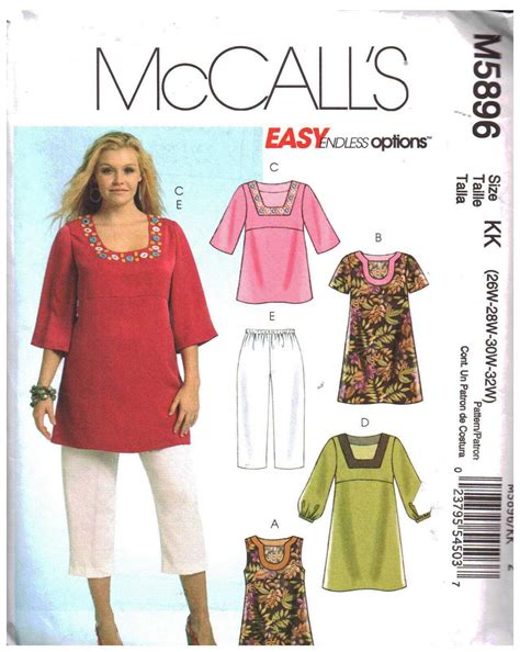 McCall's M5896 Tops, Dress, Capri Pants Size: KK 26W-28W-30W-32W Uncut ...