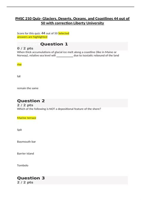 PHSC 210 Quiz- Glaciers, Deserts, Oceans, and Coastlines 44 out of 50 ...