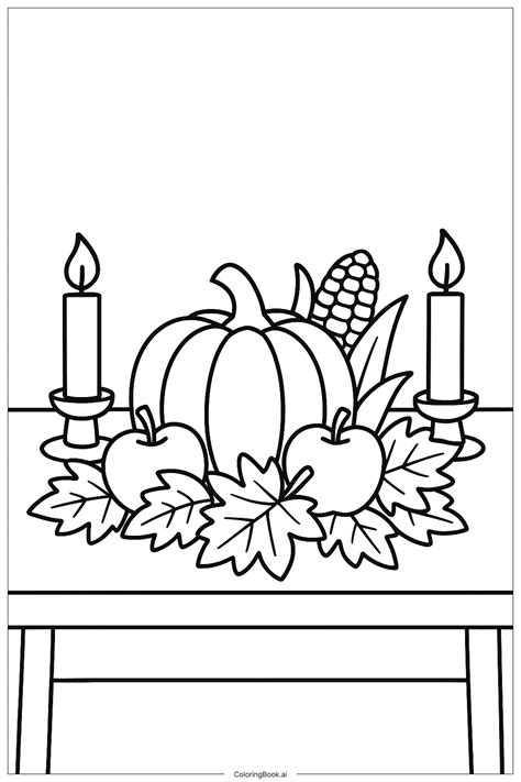 Thanksgiving Table Centerpiece Coloring Page (Free PDF&PNG Printable)