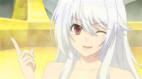 an anime character with white hair and red eyes