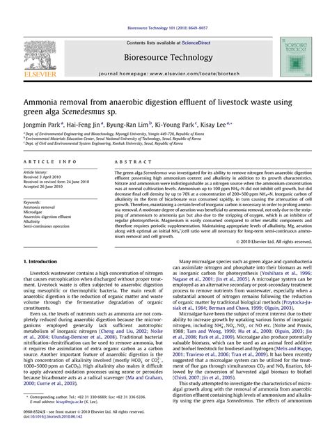 Ammonia removal from anaerobic digestion effluent of livestock waste ...