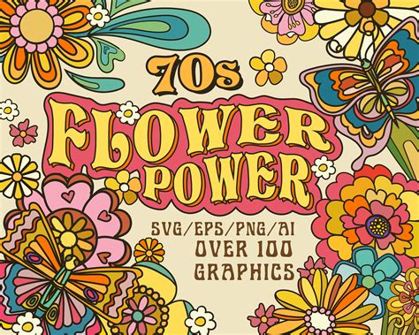 70s Retro Flower Power Design Bundle SVG Ai EPS PNG, groovy retro art ...