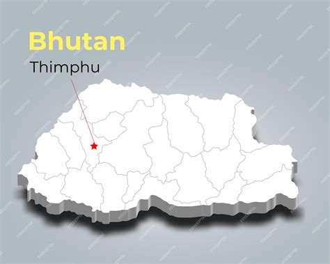 Premium Vector | Bhutan 3d map with borders of regions and its capital