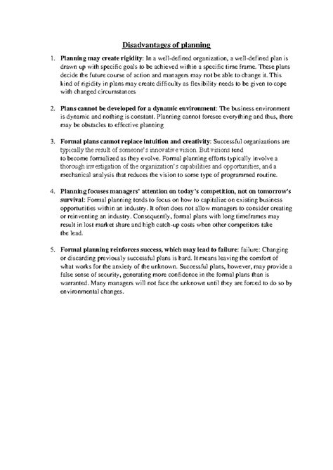 Disadvantages of Planning: Analyzing the Drawbacks in Management - Studocu