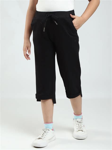 Buy Girls Black Solid Regular Fit Capri Online in India - Monte Carlo