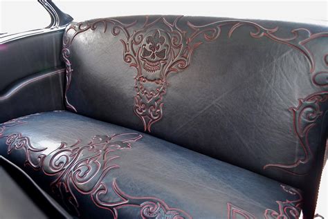 Black Leather Car Seat with Skull - Exotic Cars Upholstery