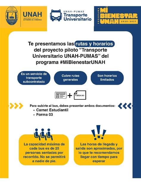 Rutas y Horarios de Transporte UNAH Pumas - Programa Universitario ...