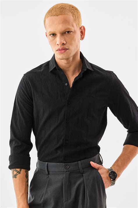 Buy Men's Black Textured Slim Fit Shirt Online | Snitch – SNITCH