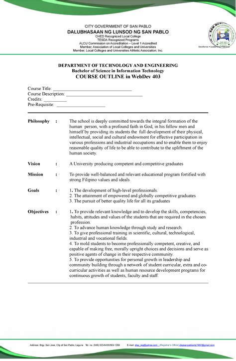 Course- Outline-GE1-101 - CITY GOVERNMENT OF SAN PABLO DALUBHASAAN NG ...