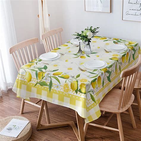 Summer Lemon Tablecloth Rectangle/Oval Yellow Buffalo Plaid Rustic ...