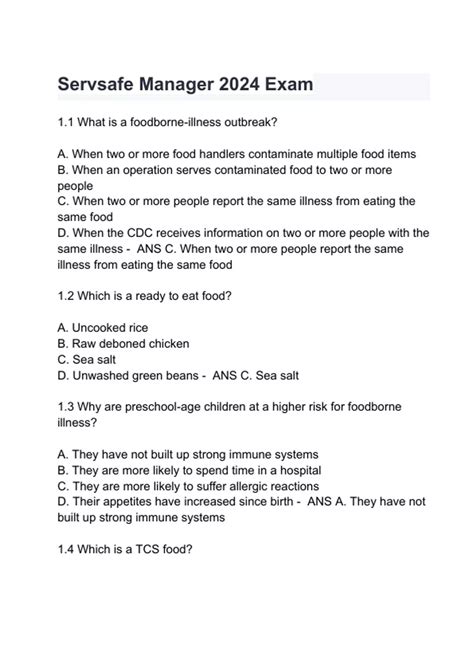 Servsafe Manager 2024 Exam Questions with correct Answers ( A+ GRADED ...