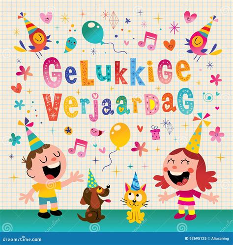 Gelukkige Verjaardag Dutch Happy Birthday Greeting Card Cartoon Vector ...