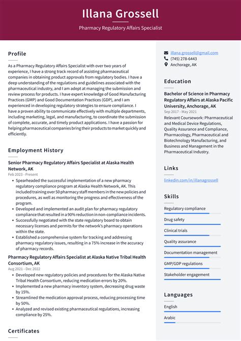 CVS Pharmacy Regulatory Affairs Specialist Resume Examples