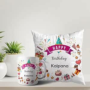 Buy ASHVAH Happy Birthday Kalpana Coffee Mug and Cushion Combo Gift ...