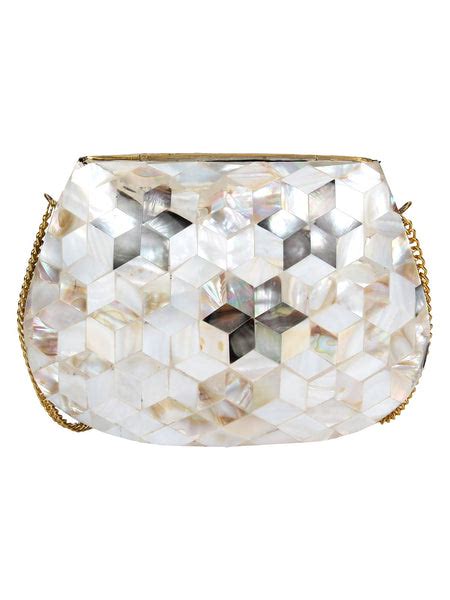 Anekaant White & Grey Marvelous Mosaic Metal Marble Clutch