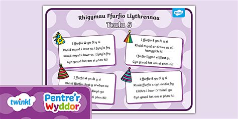 Poster Rhigymau Ffurfio Llythrennau Teulu 5