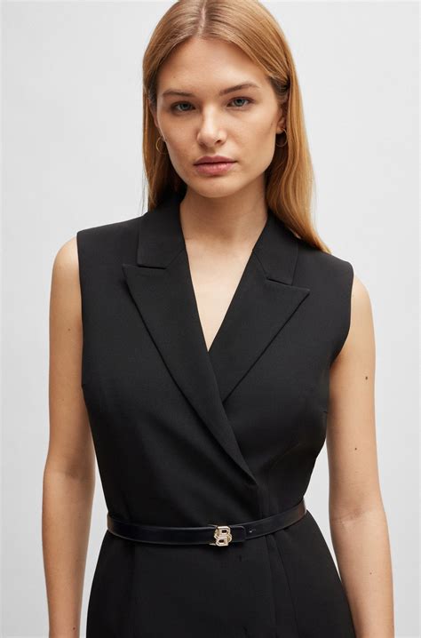 BOSS - Reversible belt in Italian leather with double-monogram buckle ...