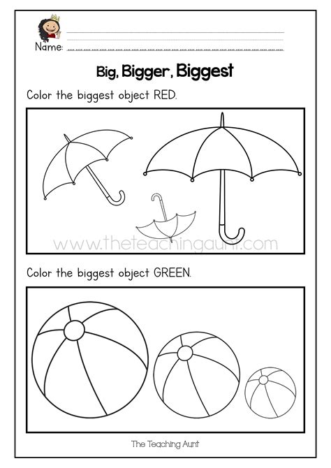 Big, Bigger, Biggest Free Printable - The Teaching Aunt | Kindergarten ...