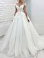 TS Formal Wedding Dresses Ball Gown V Neck Cap Sleeve Chapel Train Lace ...