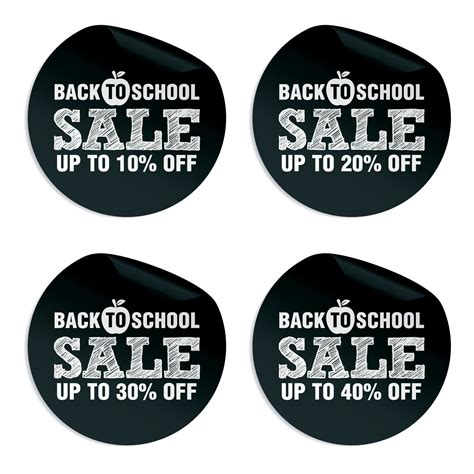 Back to school sale stickers set up to 10, 20, 30, 40 percent off ...