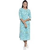 Buy INDIBELLE cotton Light Green floral print yoke pin tacks A-line ...