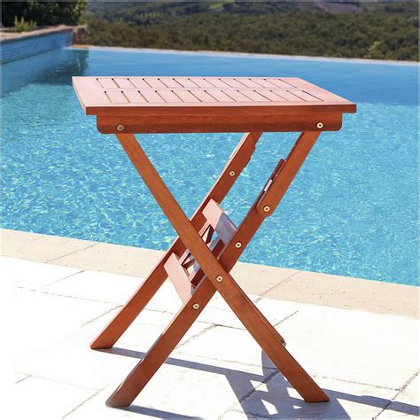 JERFIT 24 Inch Natural Wood Square Folding Bistro Table, Outdoor Patio Side Table with Slatted ...