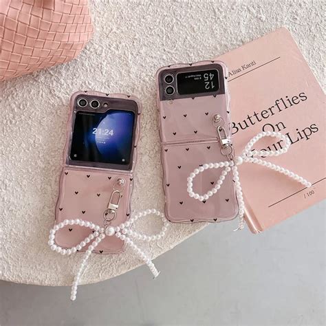 Cute Pink Hearts Bow Pearl Holder Samsung Z Flip Cases – ATCASA